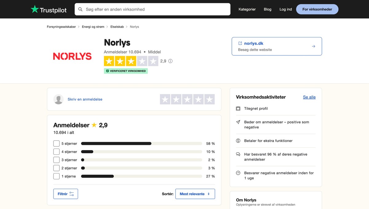 Norlys Trustpilot