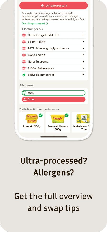 Ultra-processed? Allergens? Get the full overview and swap tips.