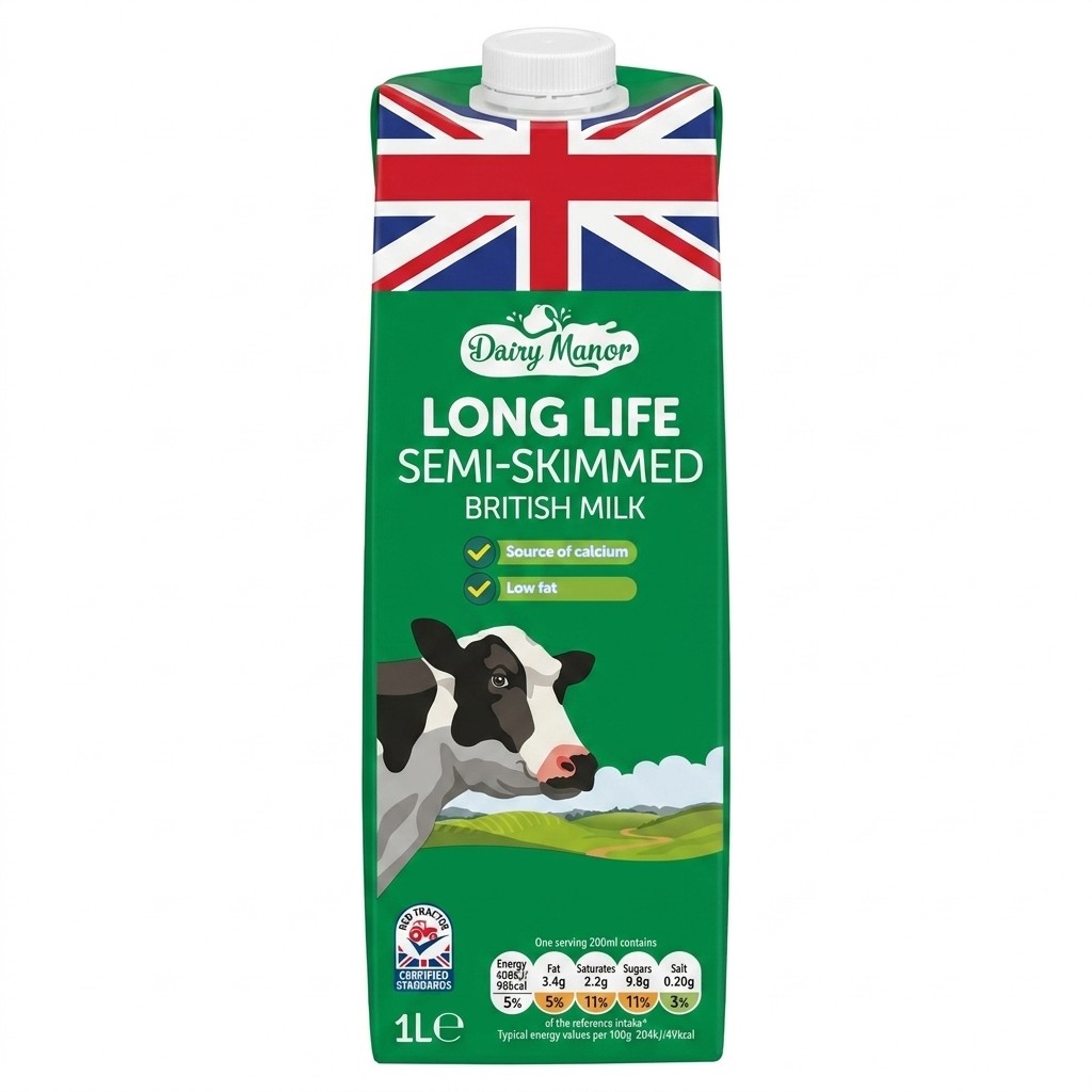 Dairy Manor Long Life Semi-Skimmed British Milk 1L