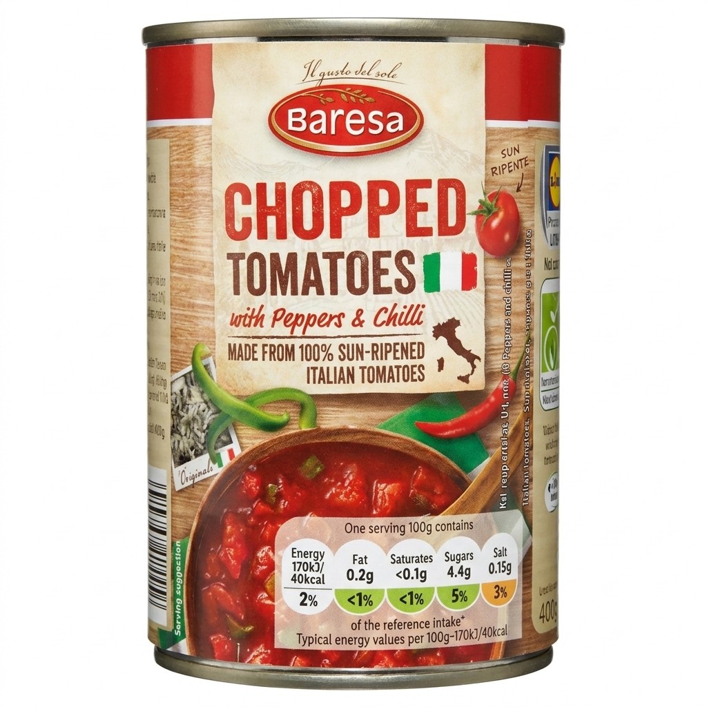 Baresa Chopped Tomatoes with Peppers & Chilli 400g