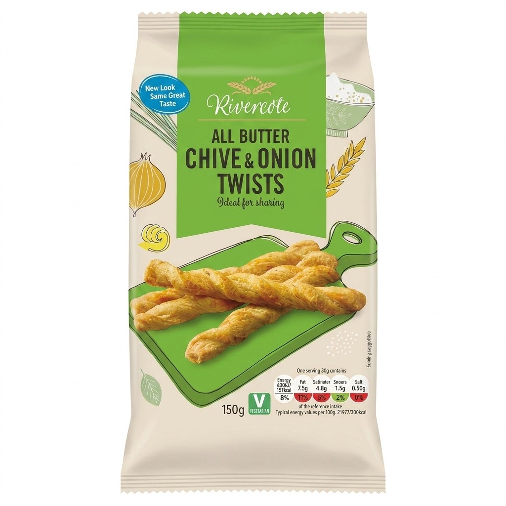 Rivercote All Butter Chive & Onion Twists 150g