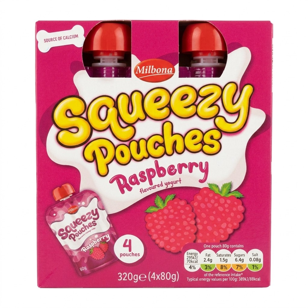 Milbona Squeezy Pouches Raspberry Yogurt 320g