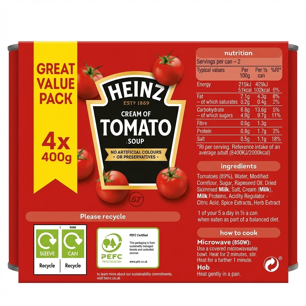 Heinz Cream of Tomato Soup 4x400g