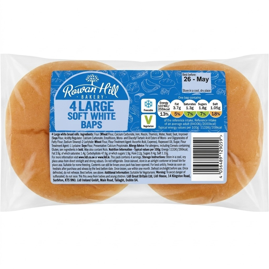 Rowan Hill Bakery 4 Large Soft White Baps