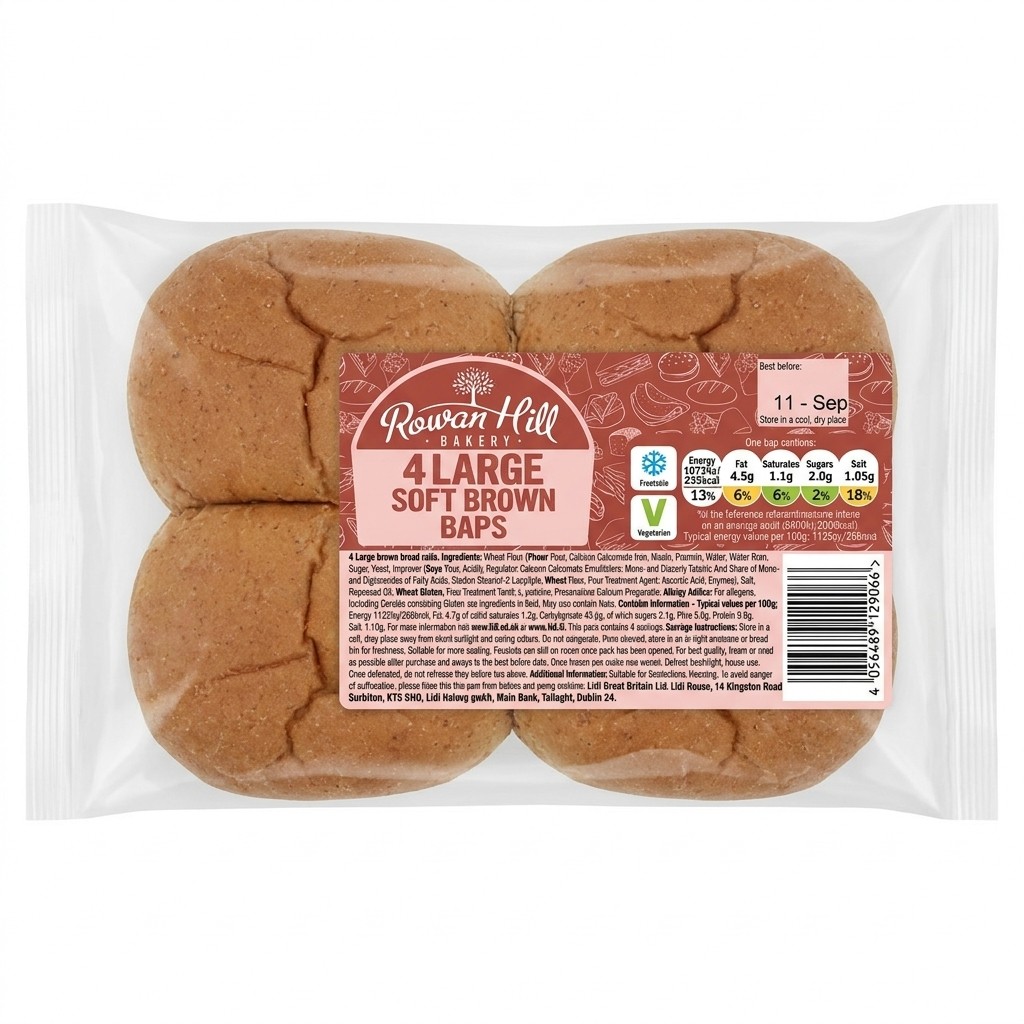 Rowan Hill Bakery 4 Large Soft Brown Baps