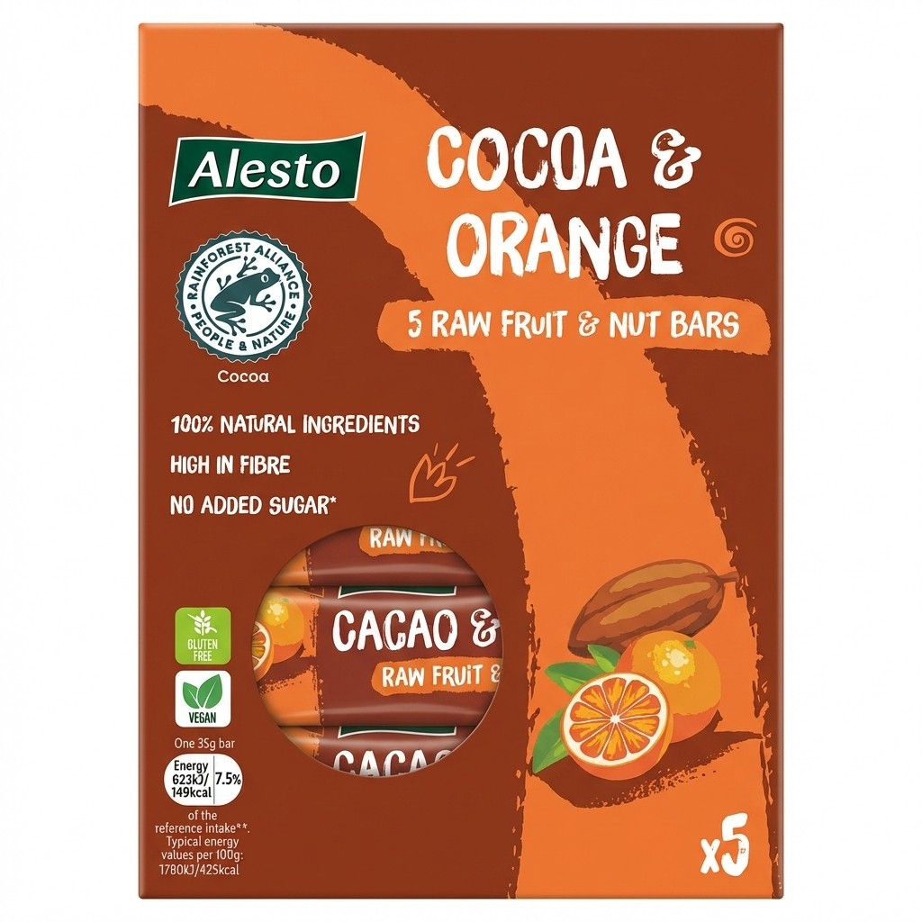 Alesto Cocoa & Orange Raw Fruit & Nut Bars 175g