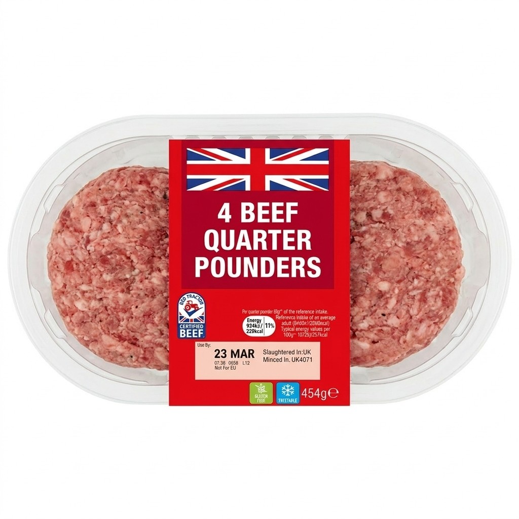Lidl 4 Beef Quarter Pounders 454g