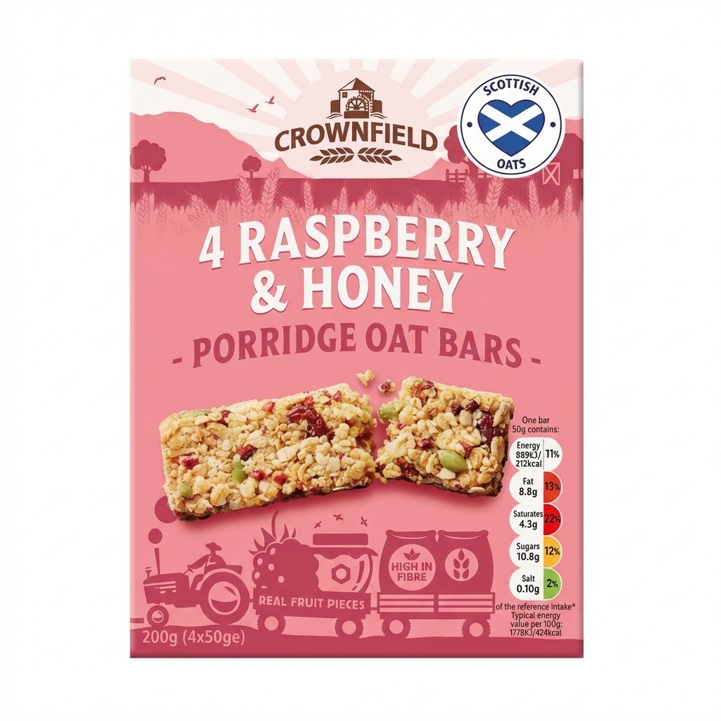 Crownfield Raspberry & Honey Porridge Oat Bars 200g