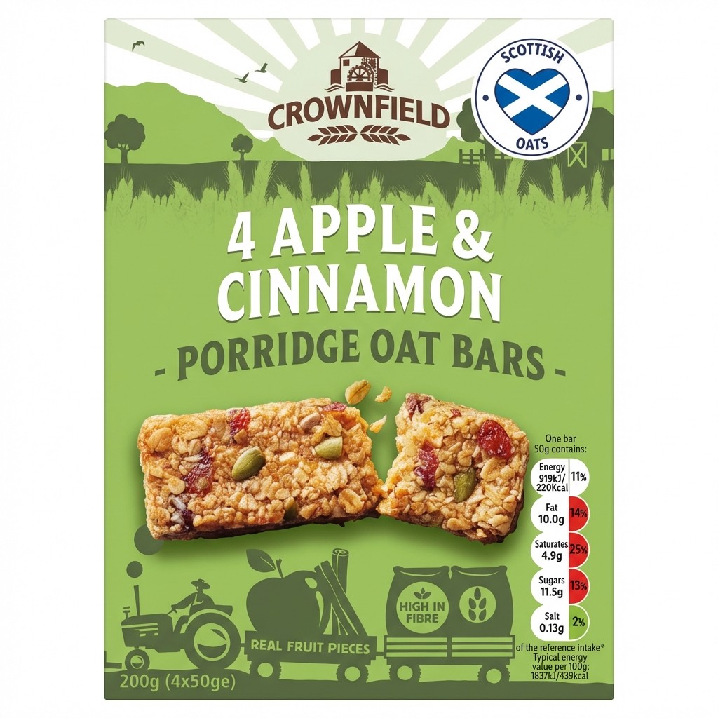Crownfield 4 Apple & Cinnamon Porridge Oat Bars 200g