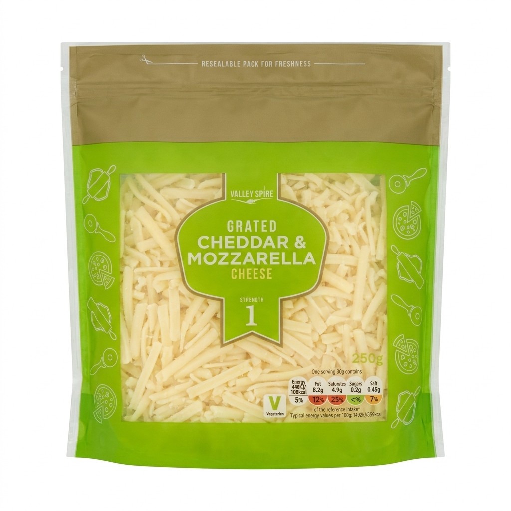 Valley Spire Grated Cheddar & Mozzarella Cheese 250g
