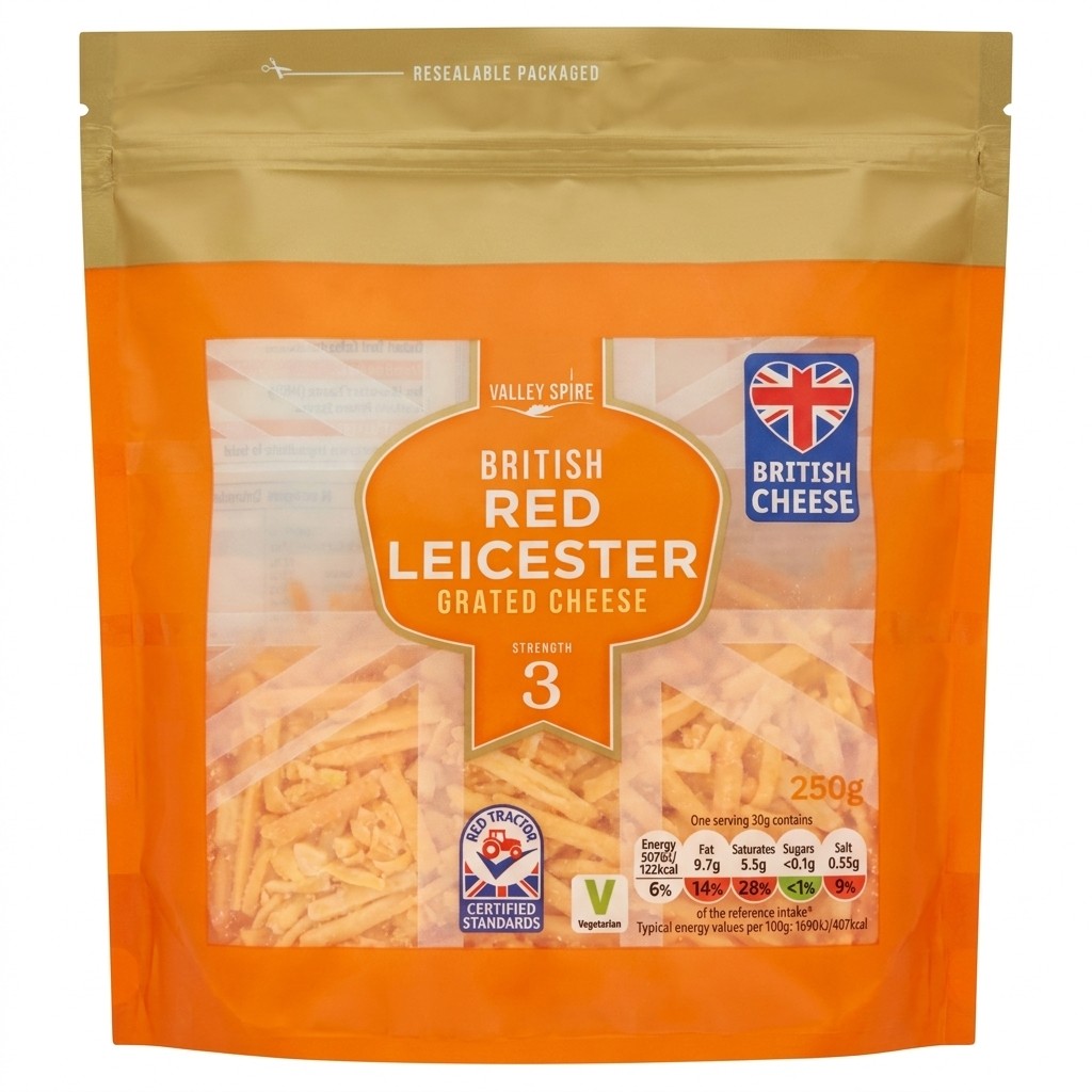 Valley Spire British Red Leicester Grated Cheese 250g