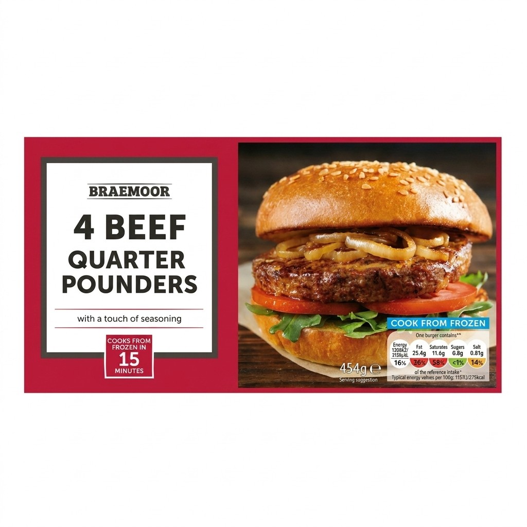 Braemoor 4 Beef Quarter Pounders 454g