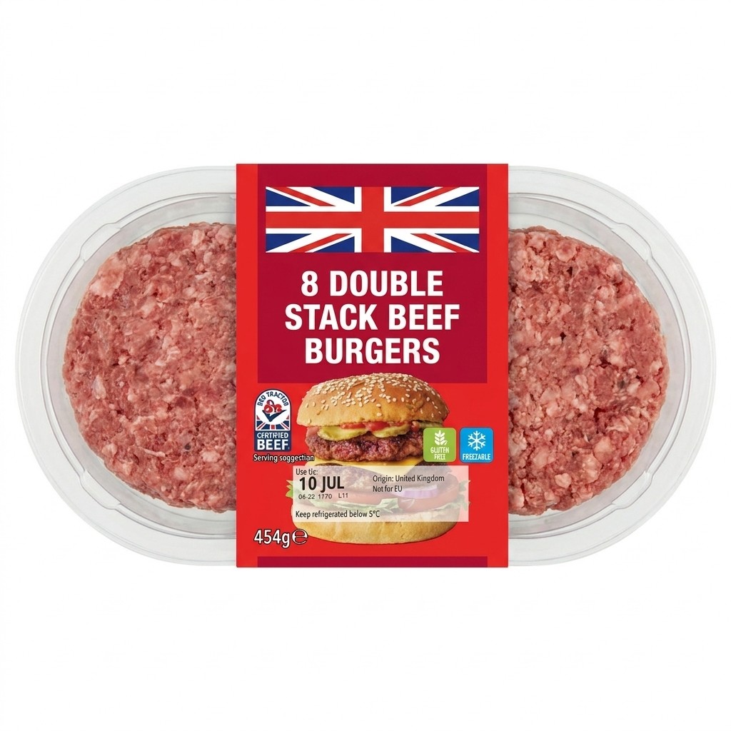 Lidl 8 Double Stack Beef Burgers 454g