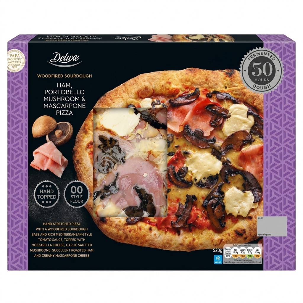 Deluxe Woodfired Sourdough Ham, Portobello Mushroom & Mascarpone Pizza 520g
