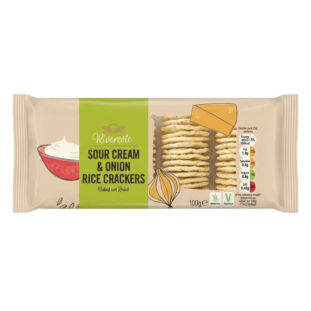 Rivercote Sour Cream & Onion Rice Crackers 100g