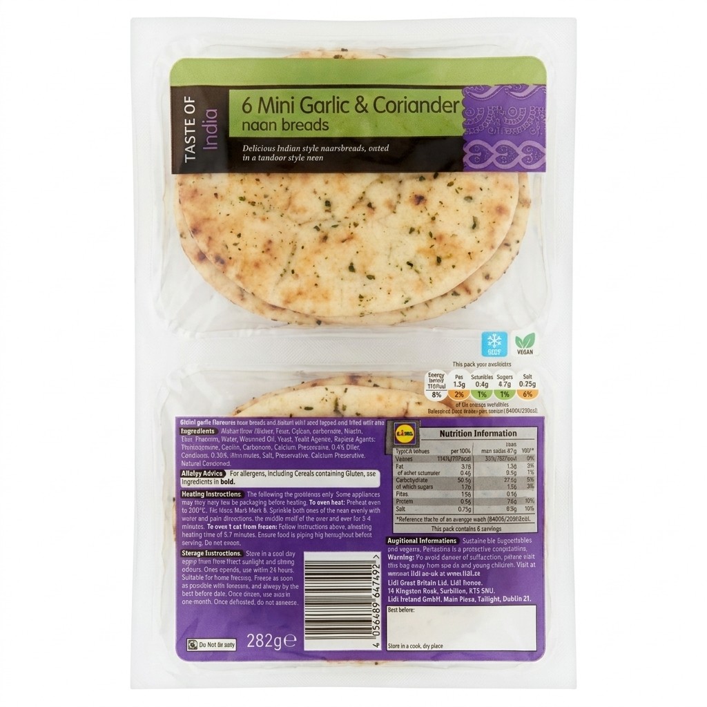 Taste of India 6 Mini Garlic & Coriander Naan Breads 282g