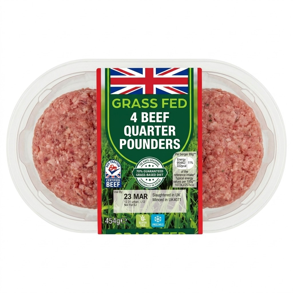 Grass Fed 4 Beef Quarter Pounders 454g