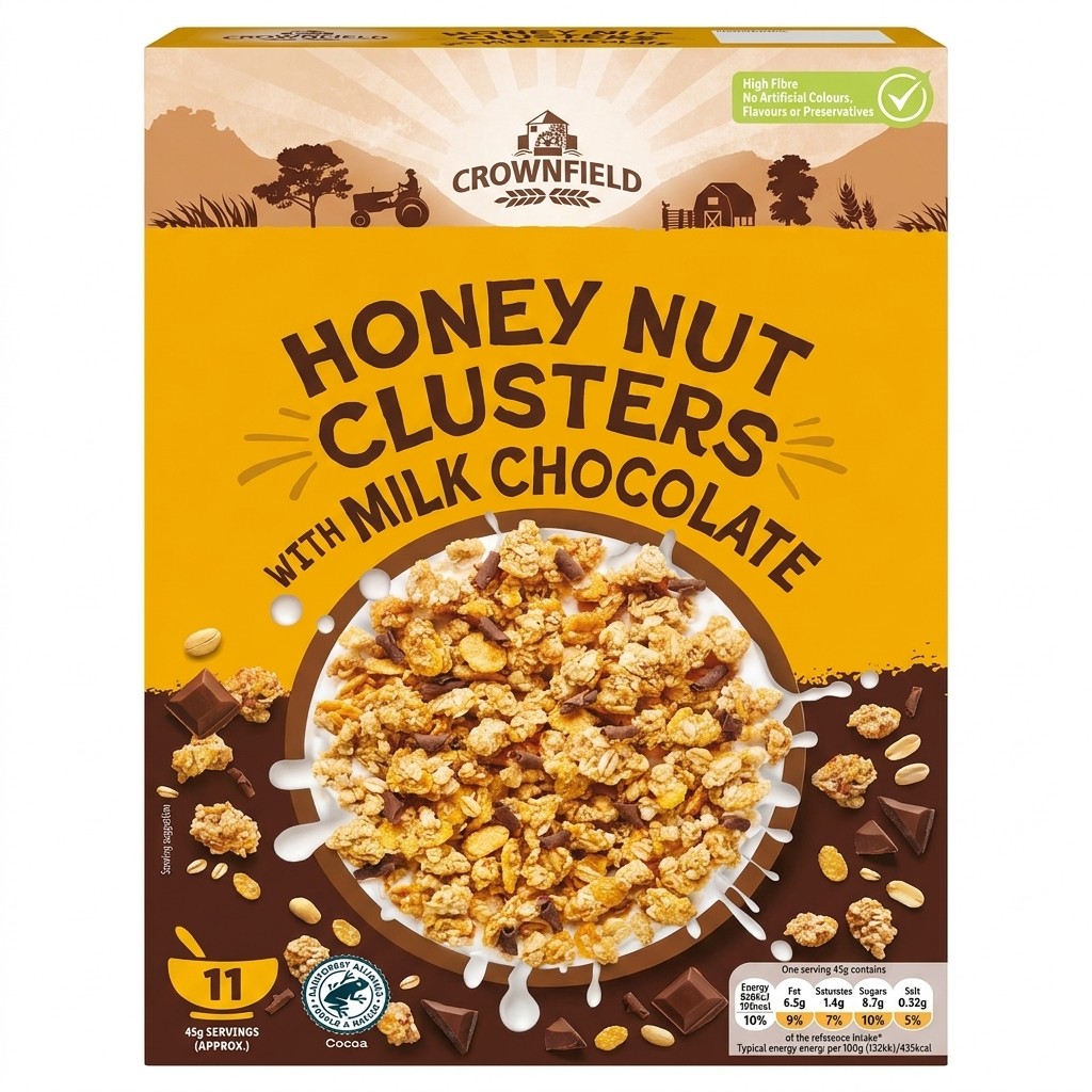 Crownfield Honey Nut Clusters with Milk Chocolate 500g