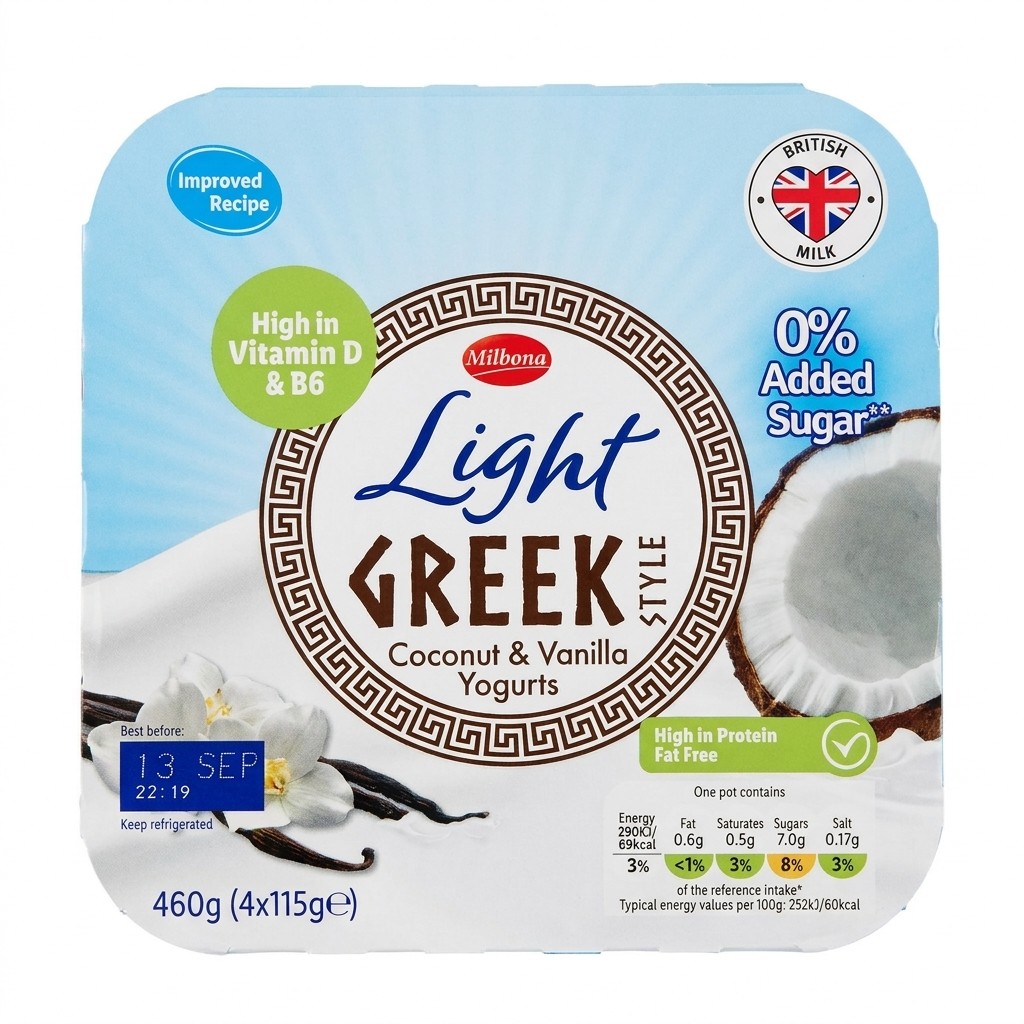 Milbona Light Greek Style Coconut & Vanilla Yogurts 460g