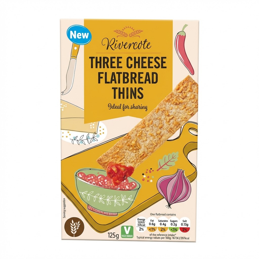Rivercote Three Cheese Flatbread Thins 125g