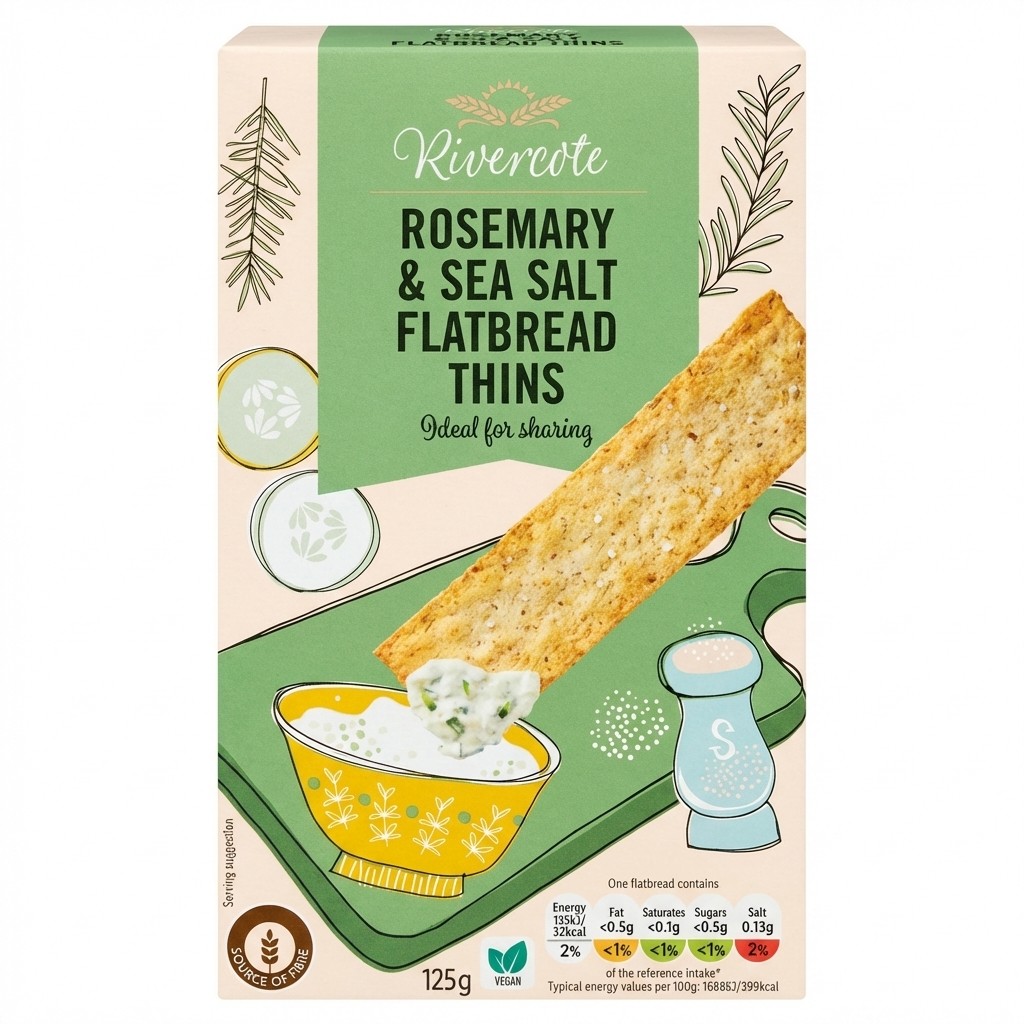 Rivercote Rosemary & Sea Salt Flatbread Thins 125g