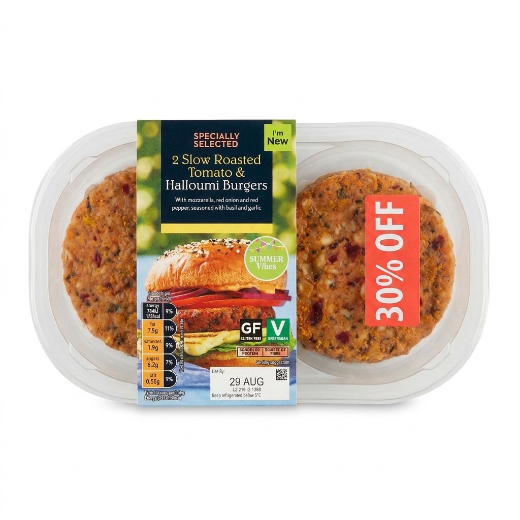 Specially Selected Slow Roasted Tomato & Halloumi Burgers 227g