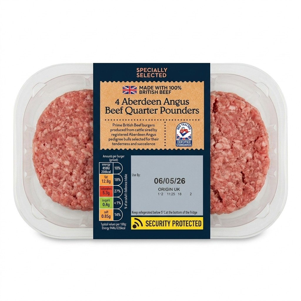 Specially Selected 4 Aberdeen Angus Beef Quarter Pounders 454g