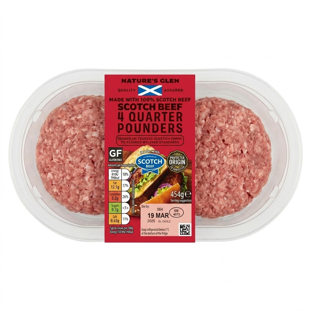 Nature's Glen Scotch Beef Quarter Pounders 454g