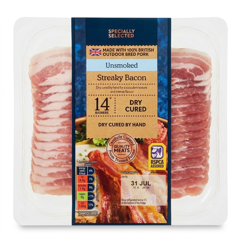 Specially Selected Dry Cured Unsmoked Streaky Bacon 220g