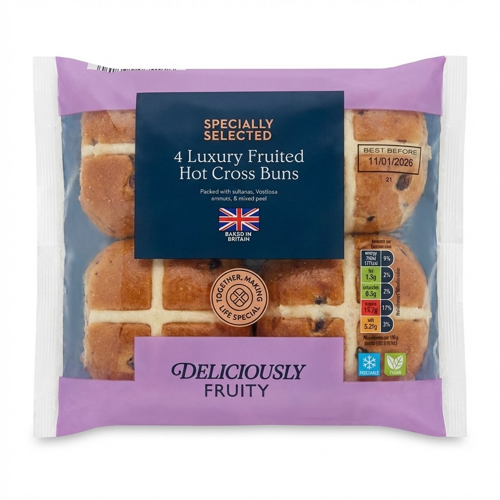 Specially Selected 4 Luxury Fruited Hot Cross Buns