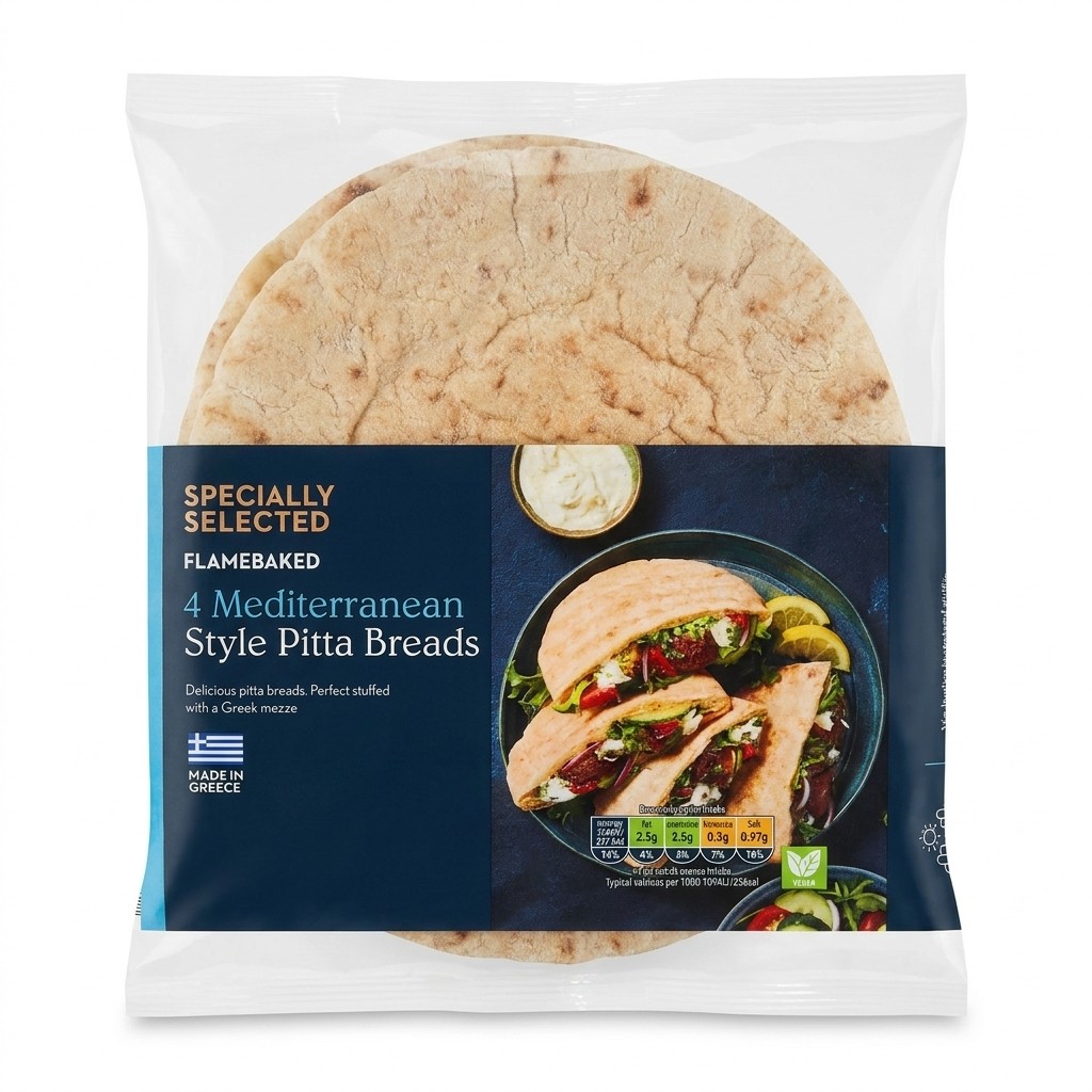 Specially Selected Flamebaked Mediterranean Style Pitta Breads 420g