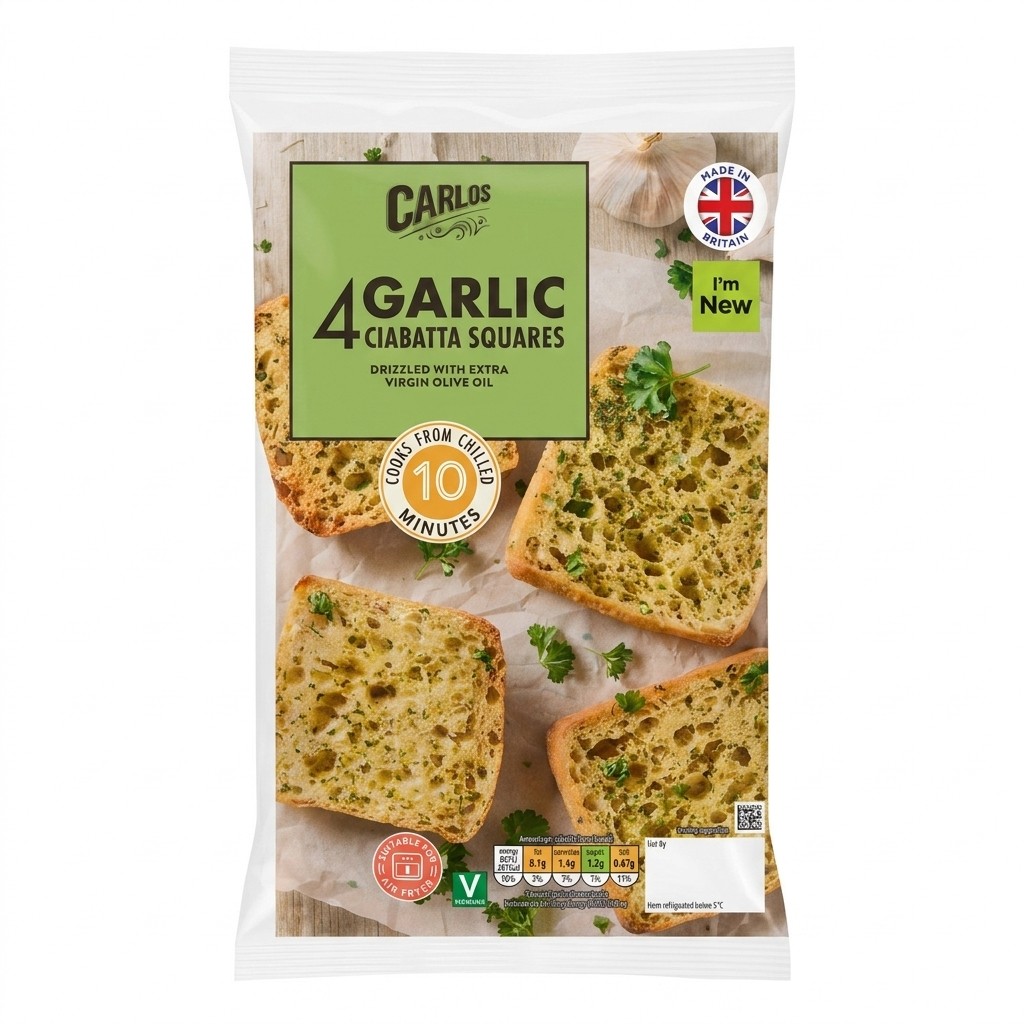 Carlos 4 Garlic Ciabatta Squares 230g