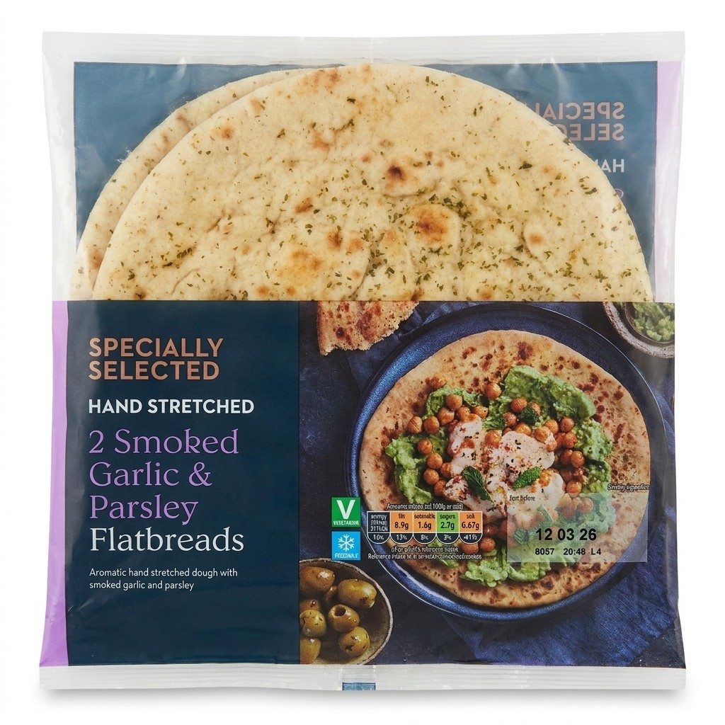 Specially Selected 2 Smoked Garlic & Parsley Flatbreads