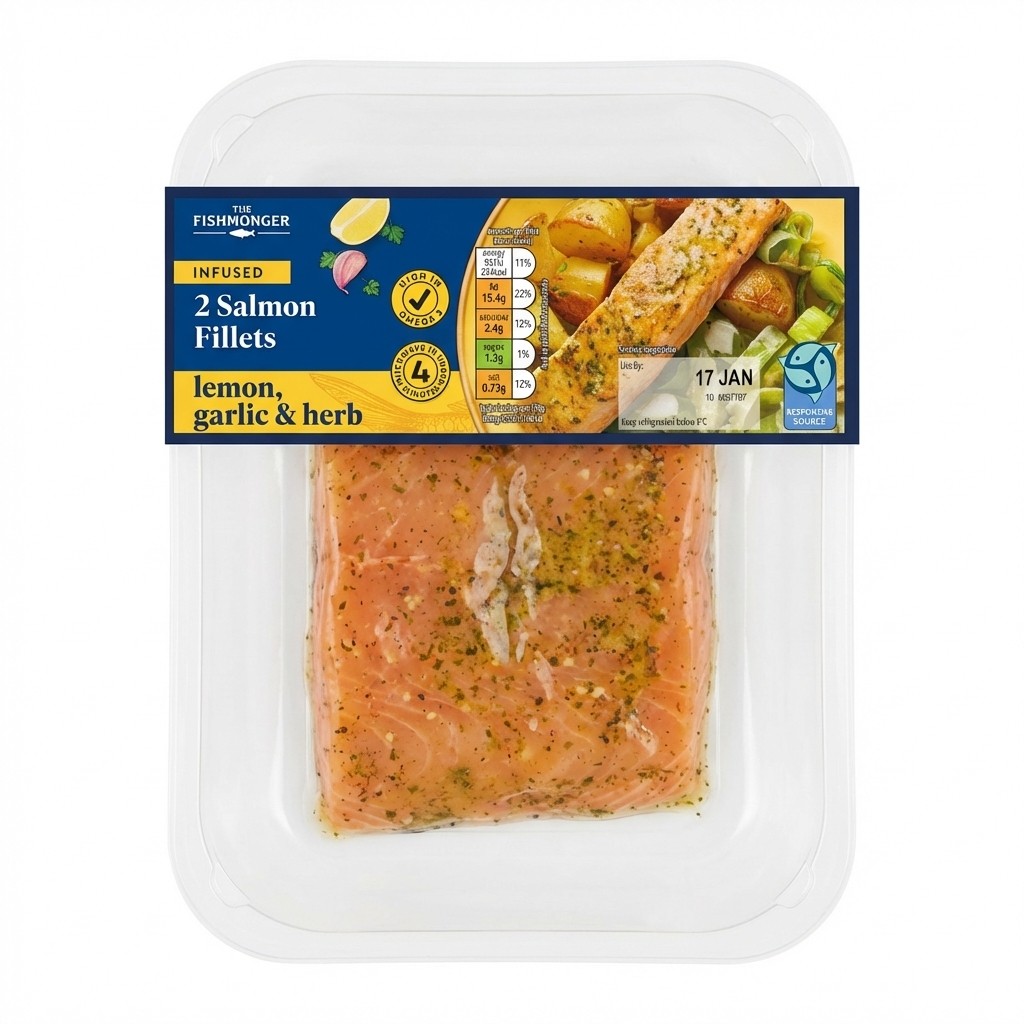 The Fishmonger Infused 2 Salmon Fillets Lemon, Garlic & Herb 220g