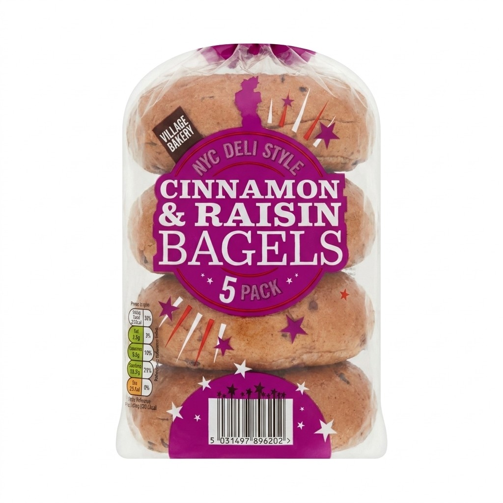 Village Bakery Cinnamon & Raisin Bagels 5 pack