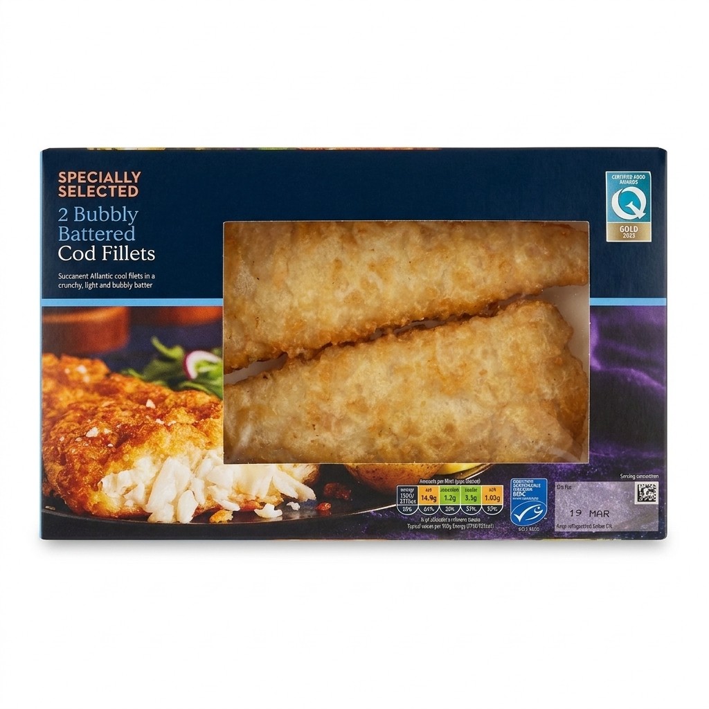Specially Selected 2 Bubbly Battered Cod Fillets 350g