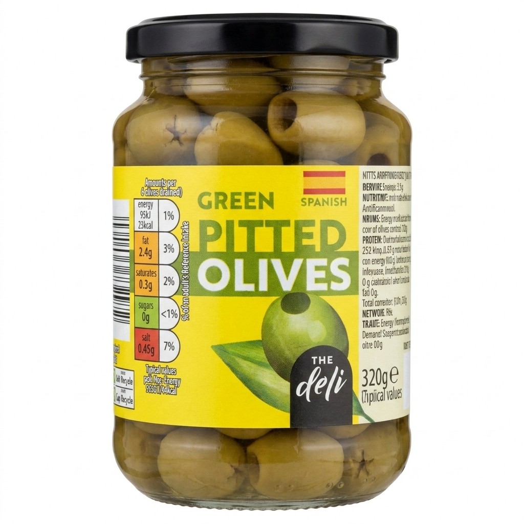 The Deli Green Pitted Olives 320g
