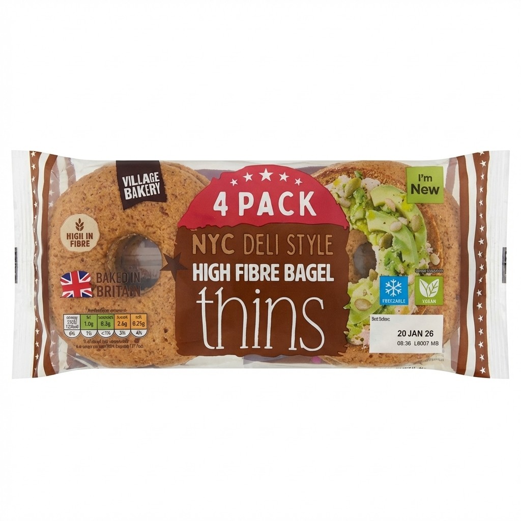 Village Bakery NYC Deli Style High Fibre Bagel Thins 4pcs