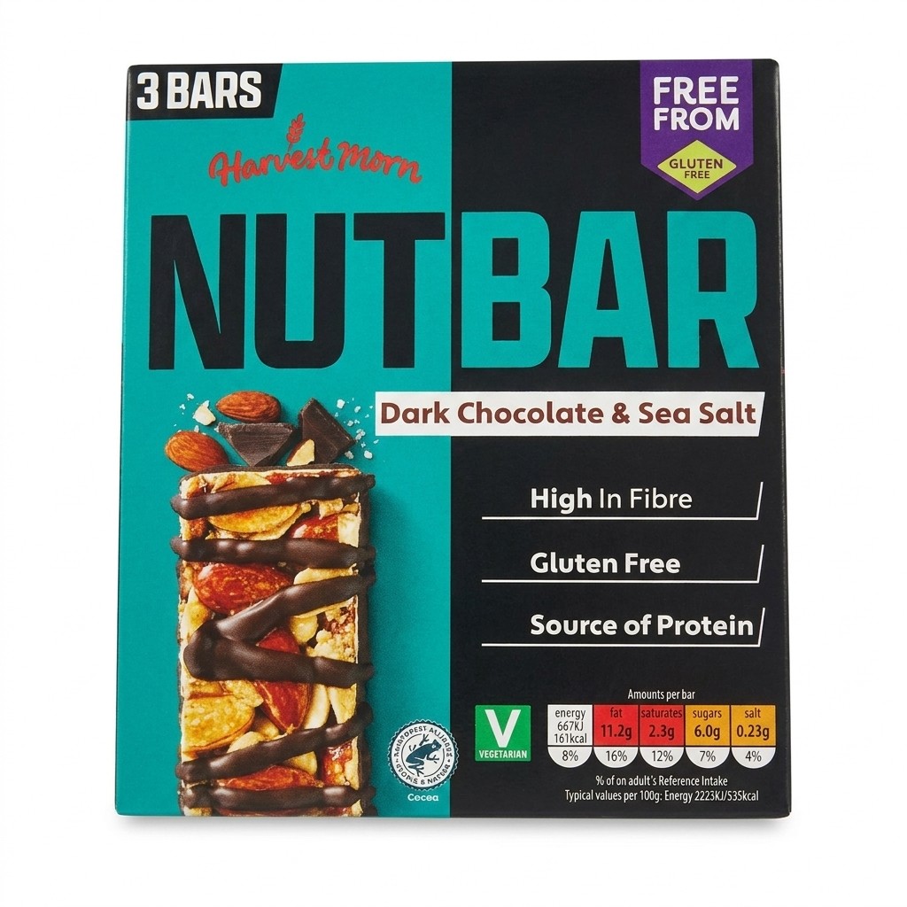 Harvest Morn Nut Bar Dark Chocolate & Sea Salt 90g