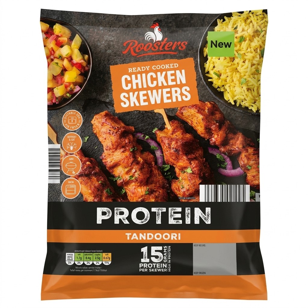 Roosters Protein Tandoori Chicken Skewers 340g