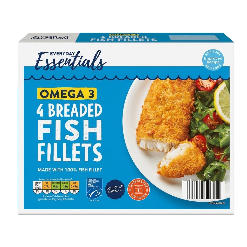 Everyday Essentials Omega 3 4 Breaded Fish Fillets 400g