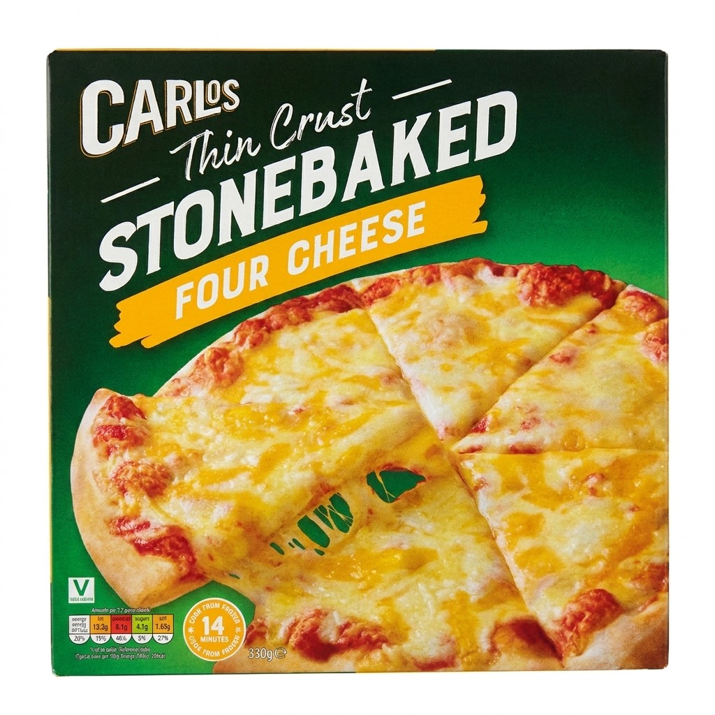 Carlos Thin Crust Stonebaked Four Cheese Pizza 330g