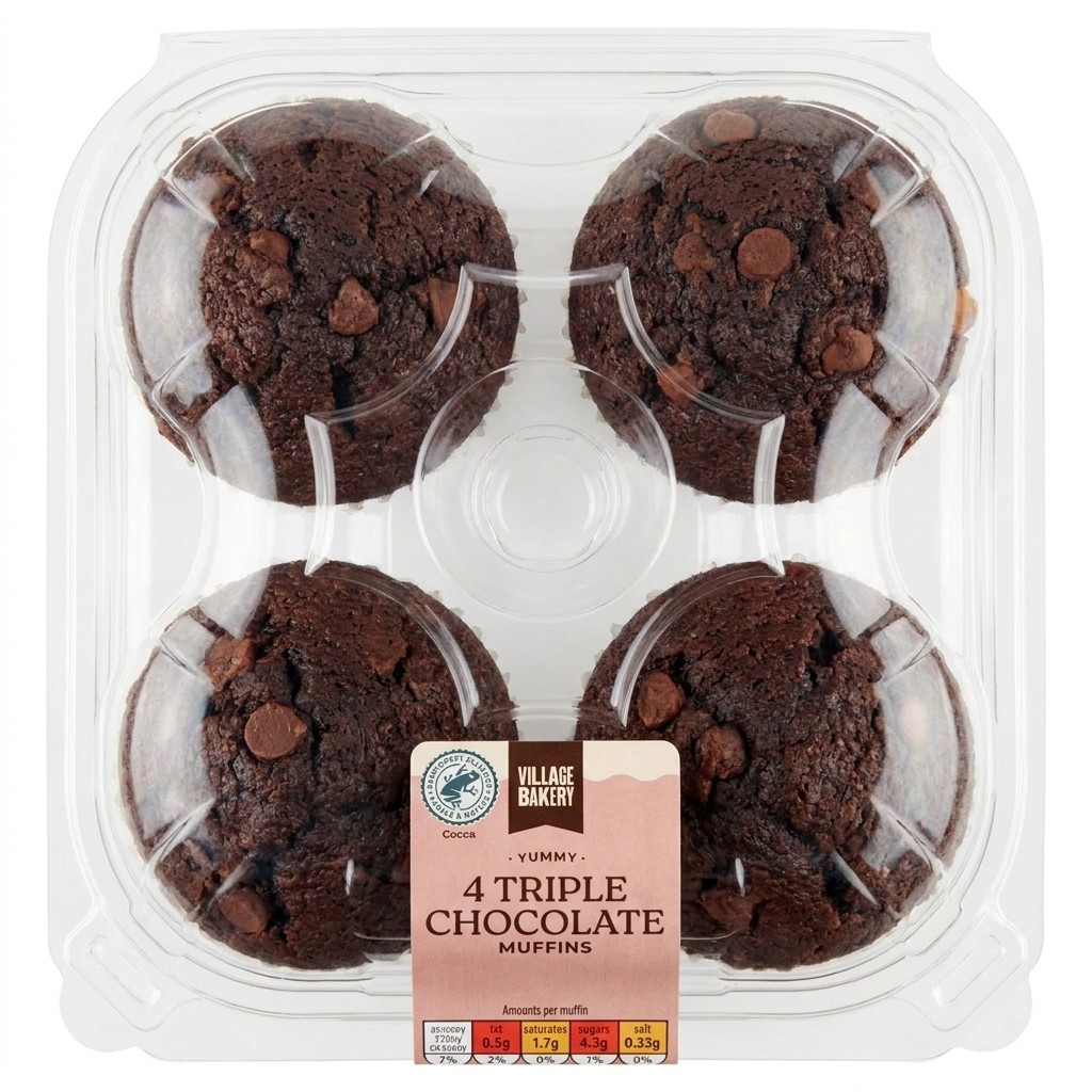 Village Bakery 4 Triple Chocolate Muffins
