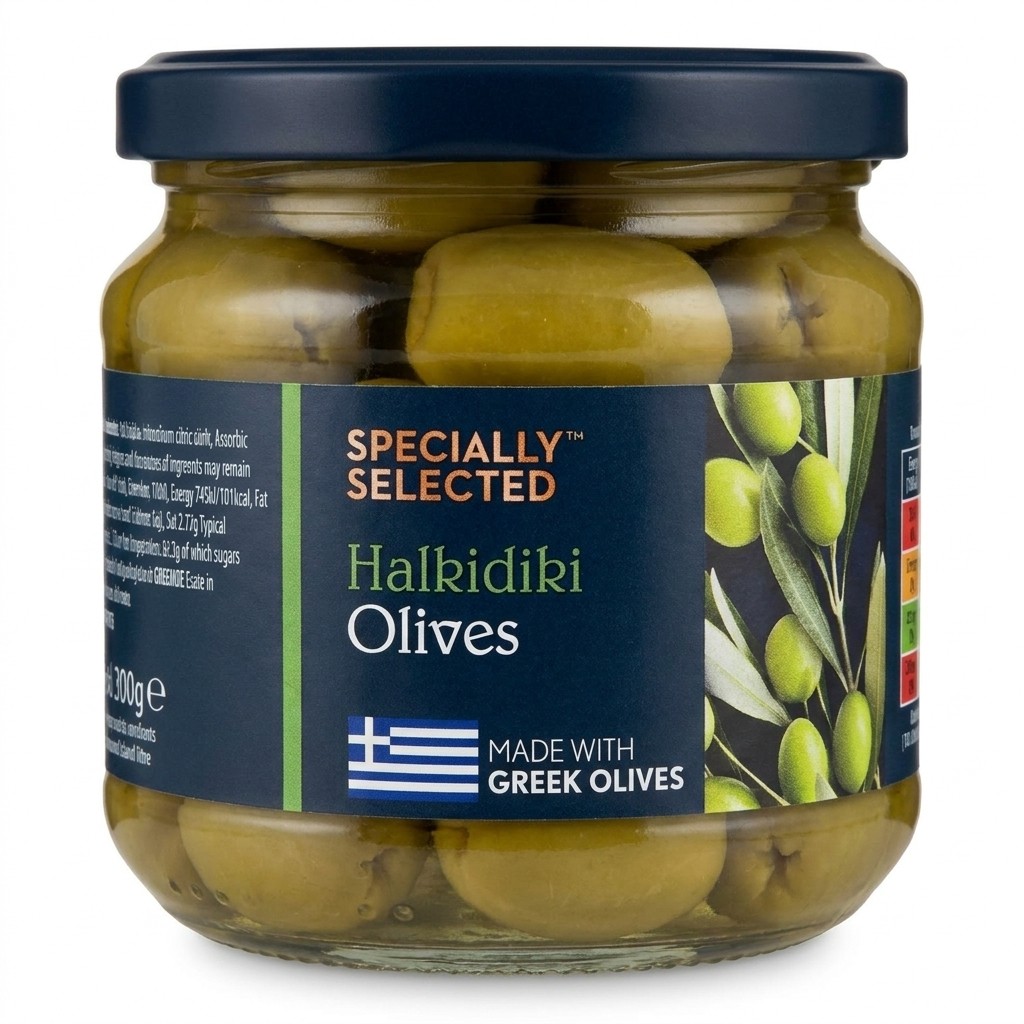 Specially Selected Pitted Greek Halkidiki Green Olives in Brine 345g