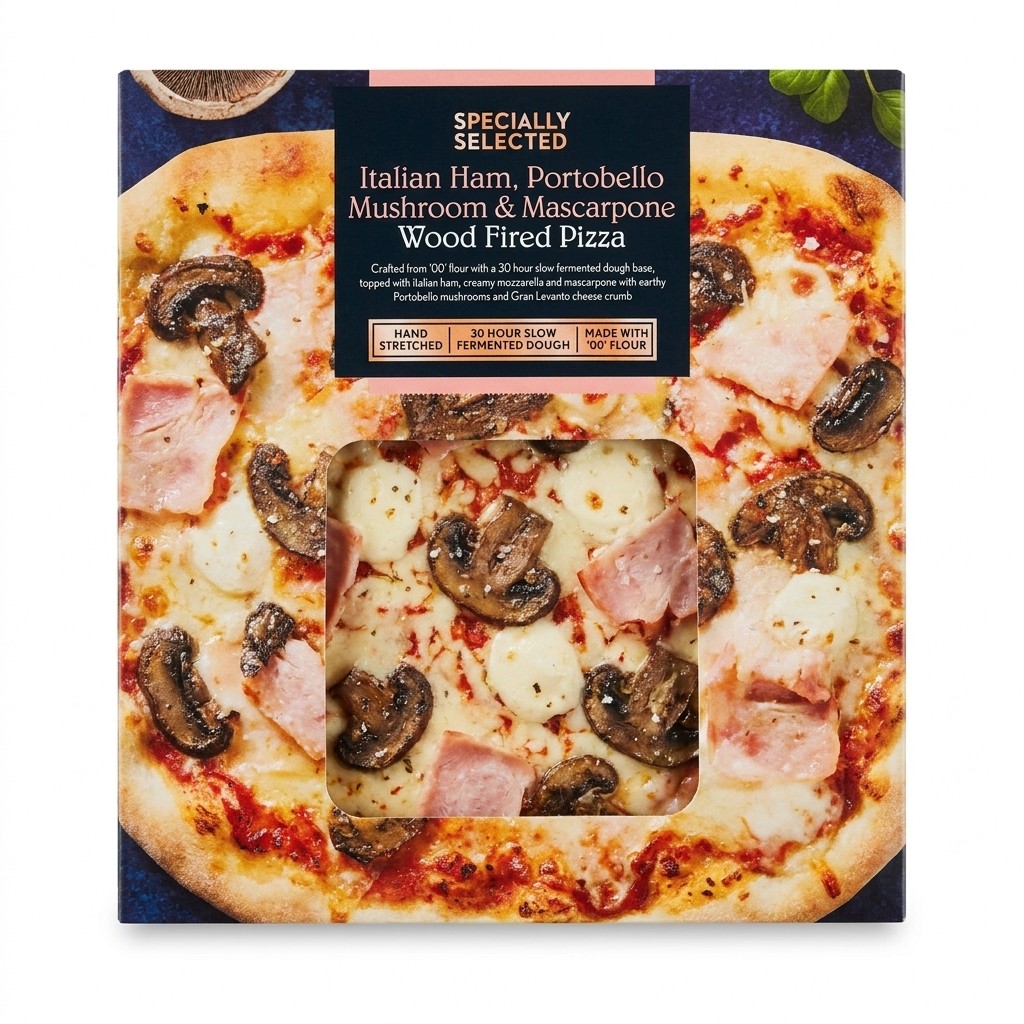 Specially Selected Italian Ham, Portobello Mushroom & Mascarpone Wood Fired Pizza 531g