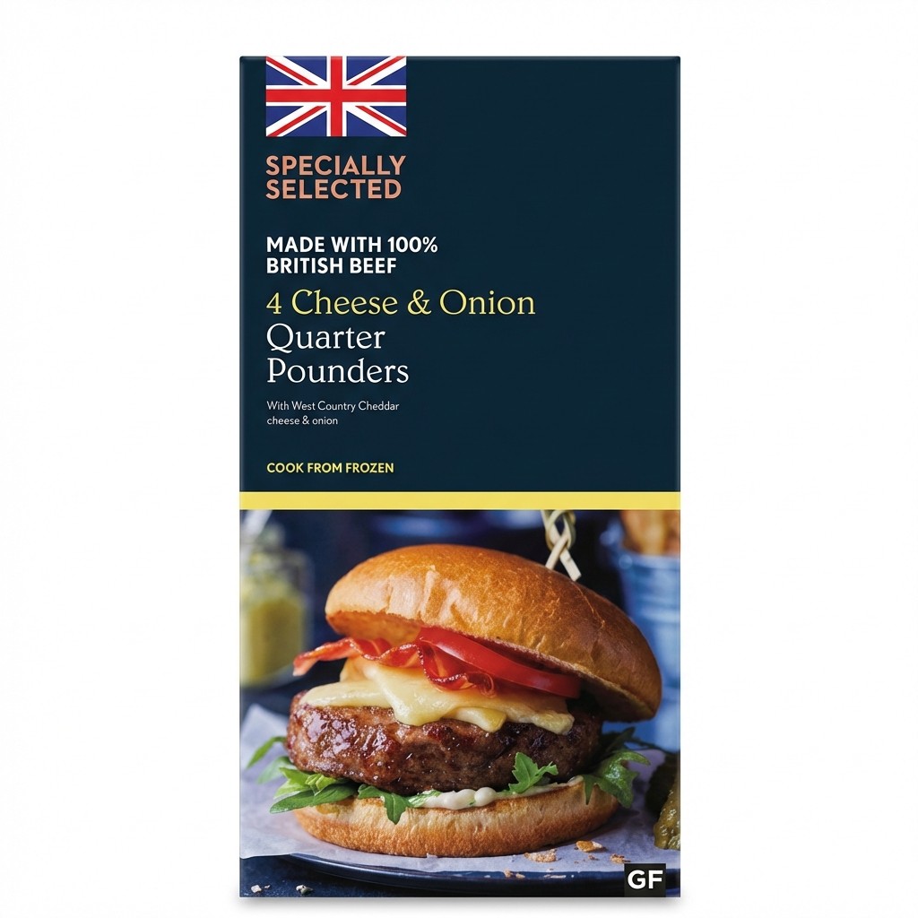 Specially Selected 4 Cheese & Onion Quarter Pounders 454g