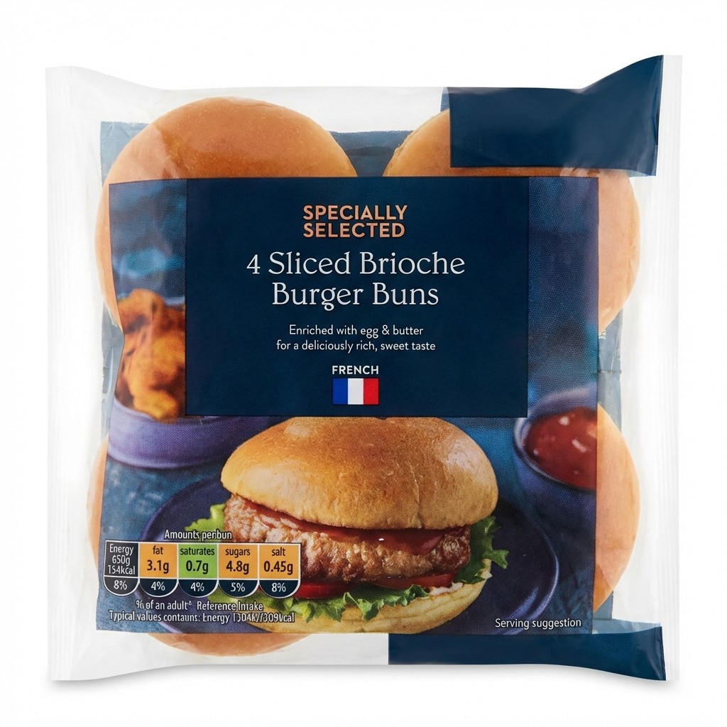 Specially Selected 4 Sliced Brioche Burger Buns 200g