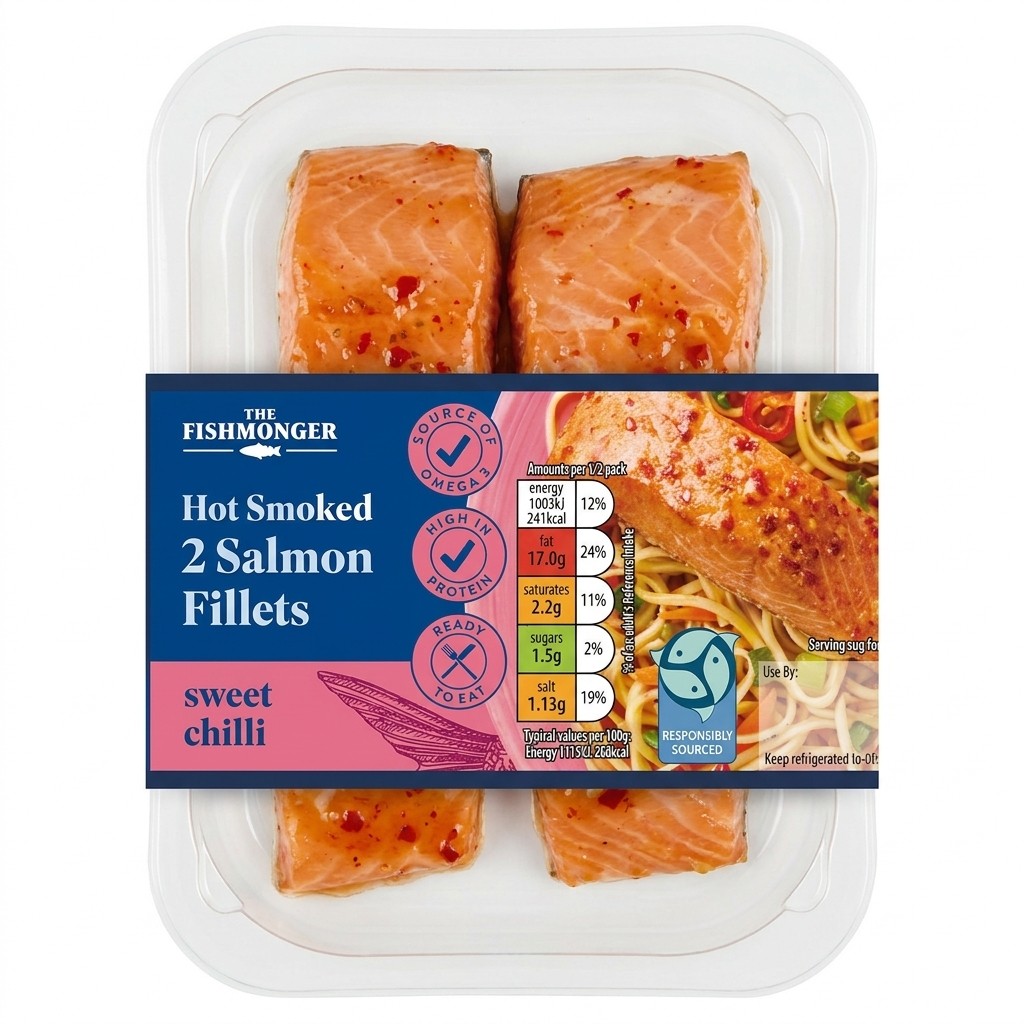 The Fishmonger Hot Smoked 2 Salmon Fillets Sweet Chilli 180g