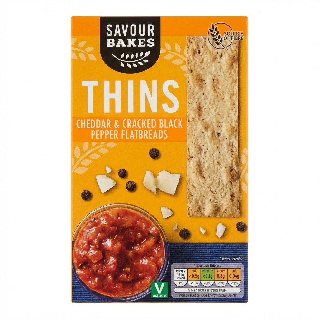 Savour Bakes Thins Cheddar & Cracked Black Pepper Flatbreads 125g