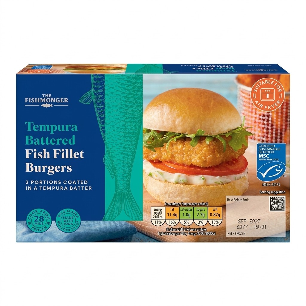 The Fishmonger Tempura Battered Fish Fillet Burgers 227g